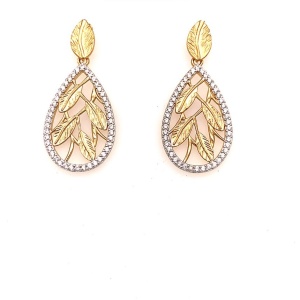 עגילים אומנותיים טיפה עם עלים