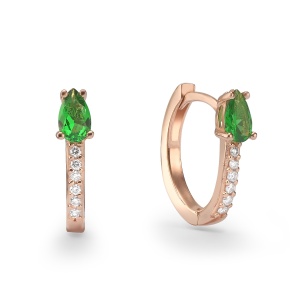 עגילי בננה בשיבוץ אבן חן ושורת אבנים קטנות