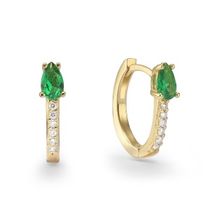 עגילי בננה בשיבוץ אבן חן ושורת אבנים קטנות