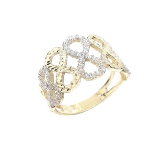 טבעת שמיניות צרה משולבת עם שיבוץ וחריטות