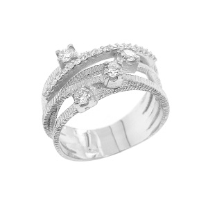 טבעת שורות מט עם שורה זרקונים