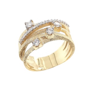 טבעת שורות מט עם שורה זרקונים