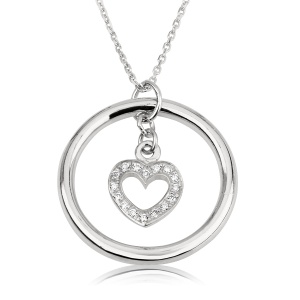 תליון עיגול חלול עם לב בשיבוץ אבנים קטנות
