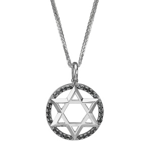 תליון מגן דוד בשיבוץ אבנים שחורות מסביב