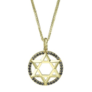 תליון מגן דוד בשיבוץ אבנים שחורות מסביב