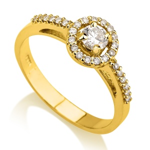 סוליטר שיבוץ 4 שיניים ואבנים קטנות מסביב ובצדדים