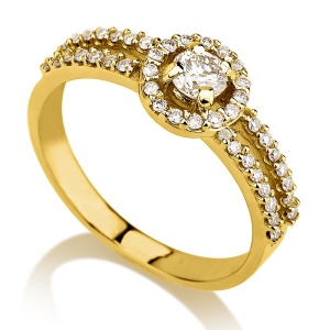 סוליטר שיבוץ 4 שיניים ואבנים קטנות מסביב ובצדדים