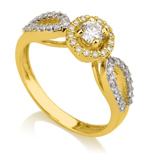 סוליטר 4 שיניים משובץ אבנים קטנות מסביב ובצדדים