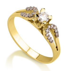 טבעת שיבוץ 4 שיניים ואבנים קטנות בצדדים