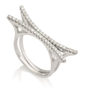 טבעת שני פסים משובץ אבנים קטנות