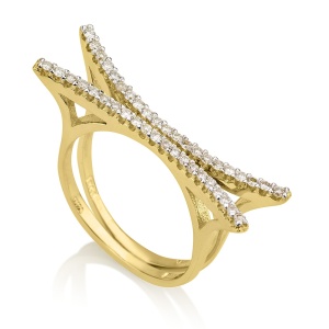 טבעת שני פסים משובץ אבנים קטנות