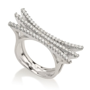 טבעת שלושה פסים משובץ אבנים קטנות