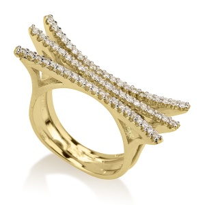 טבעת שלושה פסים משובץ אבנים קטנות