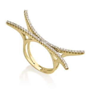 טבעת שני פסים משובצת אבנים קטנות