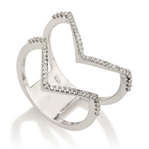 טבעת שני חצים משובצת אבנים קטנות