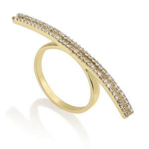 טבעת שני פסים משובצת אבנים קטנות