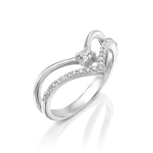 טבעת שני וי בשיבוץ אבנים קטנות