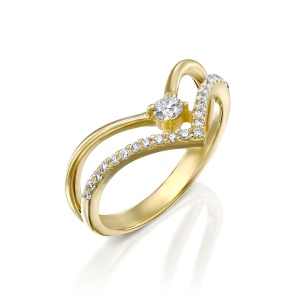 טבעת שני וי בשיבוץ אבנים קטנות